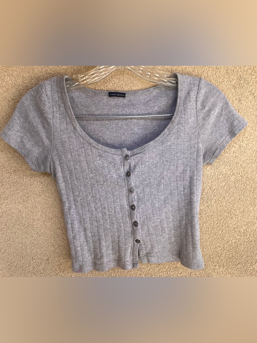 Brandy Melville Light Gray Ribbed Button-Front Top